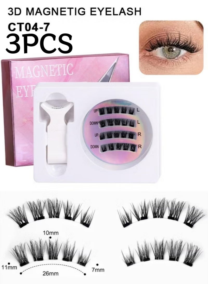 mierting 3PCS Magnetic Eyelashes Full Eyes Reusable Eyelashes with Applicator No Glue Needed Eyelashes Natural Look Lash Clusters Kit Easy to Wear and Remove CT04-7 - Image 1