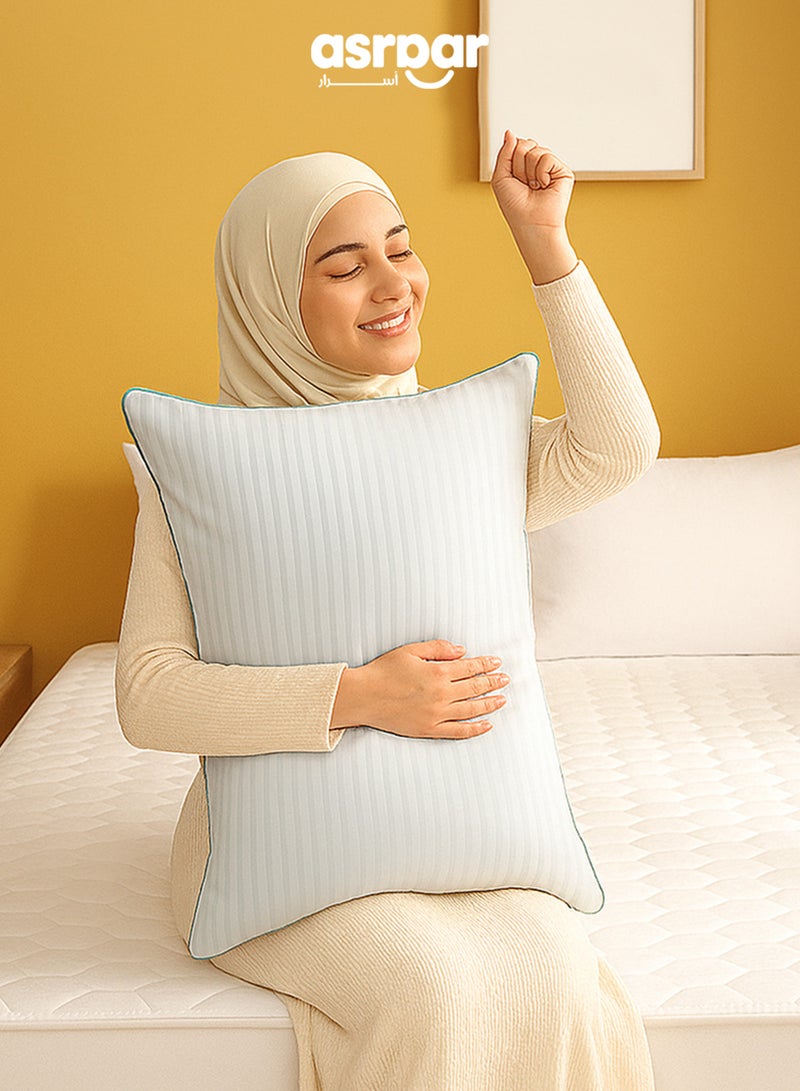 Asraar Premium 20 cm Thick Microfiber Bed Pillows With Stripes, Standard Size 1000 Grams, Hotel-Quality Cooling Pillow for All Sleep Positions - Ideal for Side, Back & Stomach Sleepers, Fluffy Bed Stripe Pillows for Bed, Machine Washable, 90 x 50 cm White - 3 Pillow  - Image 2