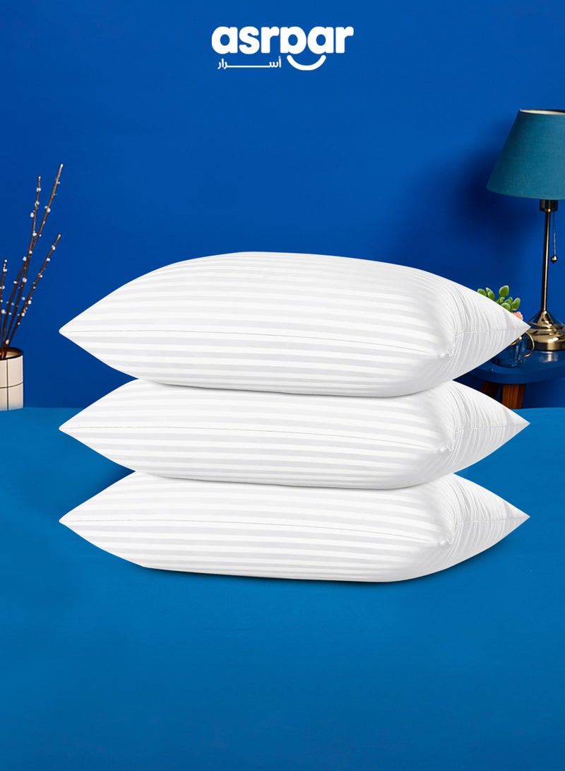 Asraar Premium 20 cm Thick Microfiber Bed Pillows With Stripes, Standard Size 1000 Grams, Hotel-Quality Cooling Pillow for All Sleep Positions - Ideal for Side, Back & Stomach Sleepers, Fluffy Bed Stripe Pillows for Bed, Machine Washable, 90 x 50 cm White - 3 Pillow  - Image 1