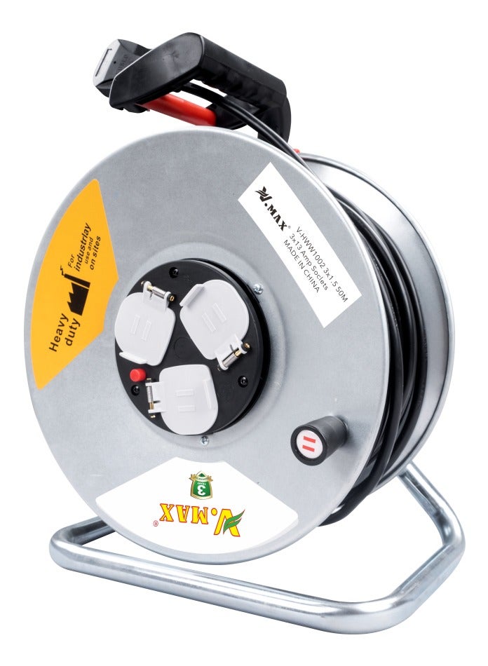 Vmax 25M Heavy Duty Extension Cable Reel with 3×13A Sockets, 3×1.5mm² Power Extension Cord, Socket Safety Shutter, 3120W Unwound for Home, Workshop & Industrial Use - Image 2