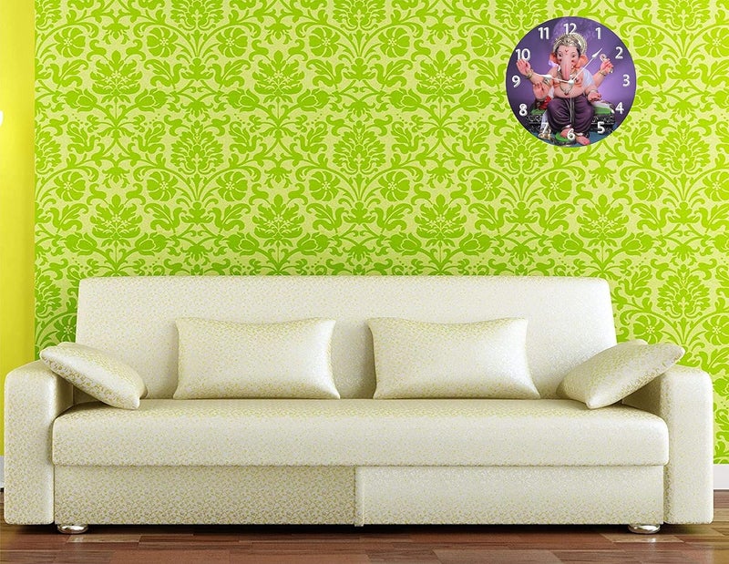 KARTIK ساعة حائط كارتك مصممة بطباعة اللورد غانيشا، ساعة حائط خشبية دائرية بدون زجاج لمنزلك/غرفة المعيشة/غرفة النوم/المطبخ والمكتب (متعددة الألوان، 11X11 بوصة) - Image 2