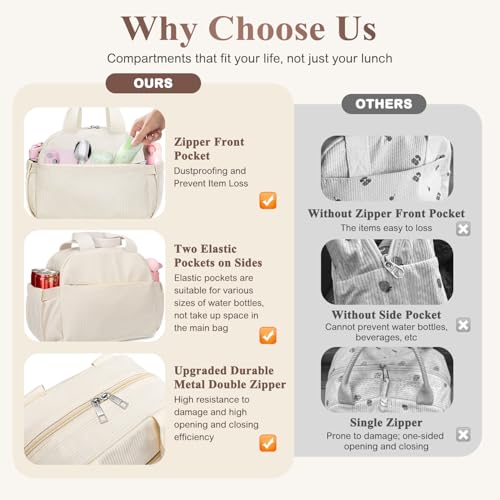 KUBYA Lunch Bag Lunch Box for Women, Cute Corduroy Insulated Reusable Work Leakproof Simple Adults Large Lunch Boxes Tote Bag Men Cooler Bag - Image 5