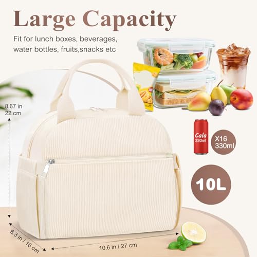 KUBYA Lunch Bag Lunch Box for Women, Cute Corduroy Insulated Reusable Work Leakproof Simple Adults Large Lunch Boxes Tote Bag Men Cooler Bag - Image 3