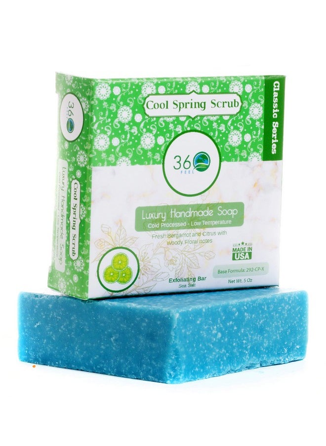 360Feel - Men'S Cool Spring Scrub Soap 5Oz Castile Handmade Soap Bar Bold Masculine Fresh Bergamot Citrus Woody Floral Notes Essential Oil Natural Soaps Gift Ready - Image 1