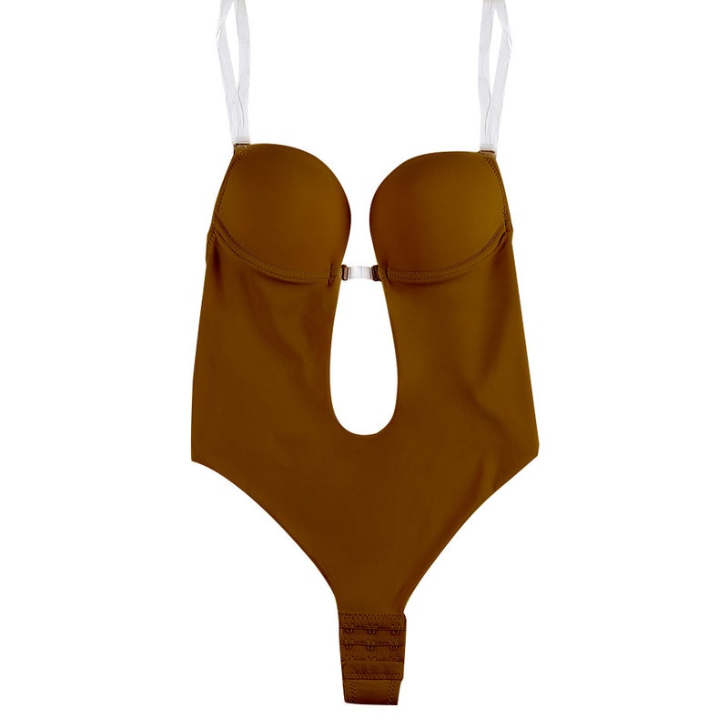 Cross-border hot selling underwire one-piece underwear bra body shaper comfortable sexy thin female body shaper one-piece Coffee color 36（L) - Image 1