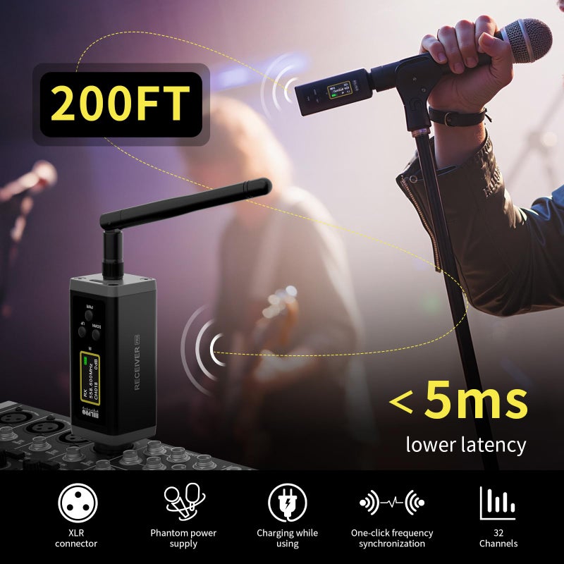 HHLPRO جهاز إرسال واستقبال لاسلكي HHLPRO UHF XLR مع هوائي، مدى 200 قدم، محول ميكروفون لاسلكي لميكروفونات ديناميكية وميكروفونات مكثفة، مسح تلقائي للقنوات، متوافق مع خلط الصوت، نظام PA، F20P - Image 3