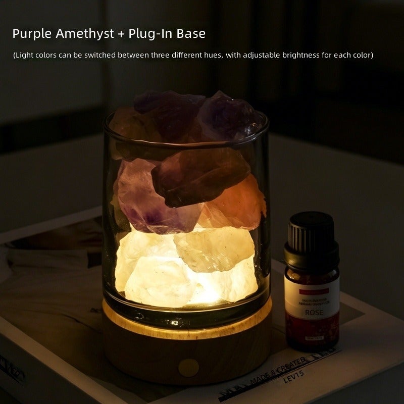 Natural Crystal Aroma Diffuser Night Light - Raw Stone Scented Lamp for Bedroom, Home Decor, Essential Oil Diffuser