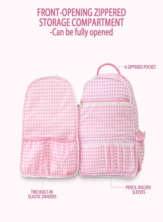 DYSHAYEN Kids Backpack for Girls, 15" Ruffled Backpack for School Kindergarten Bookbag 5-8, Fully Opened Compartment (Pink Gingham) - Image 4