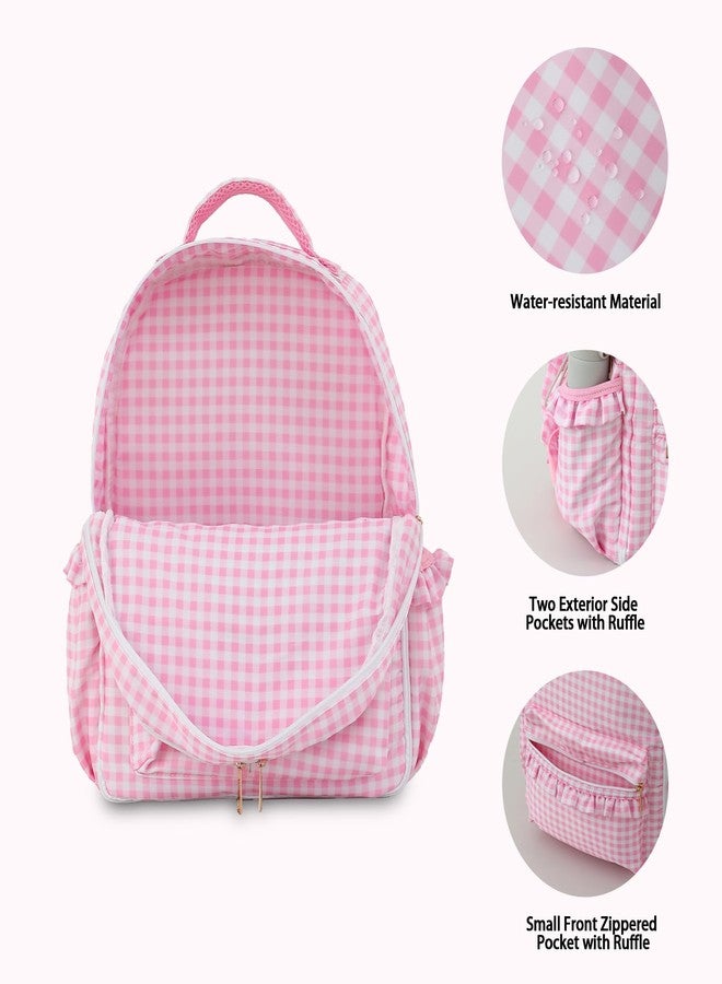 DYSHAYEN Kids Backpack for Girls, 15" Ruffled Backpack for School Kindergarten Bookbag 5-8, Fully Opened Compartment (Pink Gingham) - Image 2