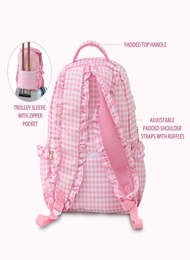DYSHAYEN Kids Backpack for Girls, 15" Ruffled Backpack for School Kindergarten Bookbag 5-8, Fully Opened Compartment (Pink Gingham) - Image 3