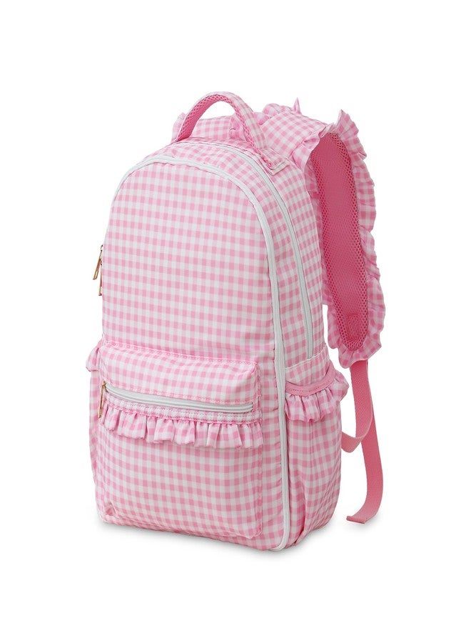 DYSHAYEN Kids Backpack for Girls, 15" Ruffled Backpack for School Kindergarten Bookbag 5-8, Fully Opened Compartment (Pink Gingham) - Image 1