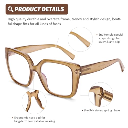 DOOViC 3 Pack Oversized Reading Glasses for Women Blue Light Blocking Square Stylish Computer Readers +1.75 Strength - Image 4