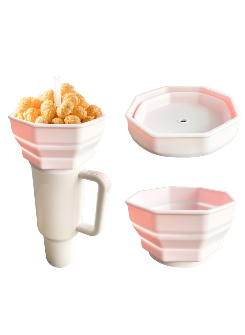 SYOSI Tumbler Snack Bowl Compatible, Simple Modern 40oz Tumbler, for Stanley 40oz Tumbler, with Handle Reusable Snack Container Bottle Cup Accessories Pink - Image 1