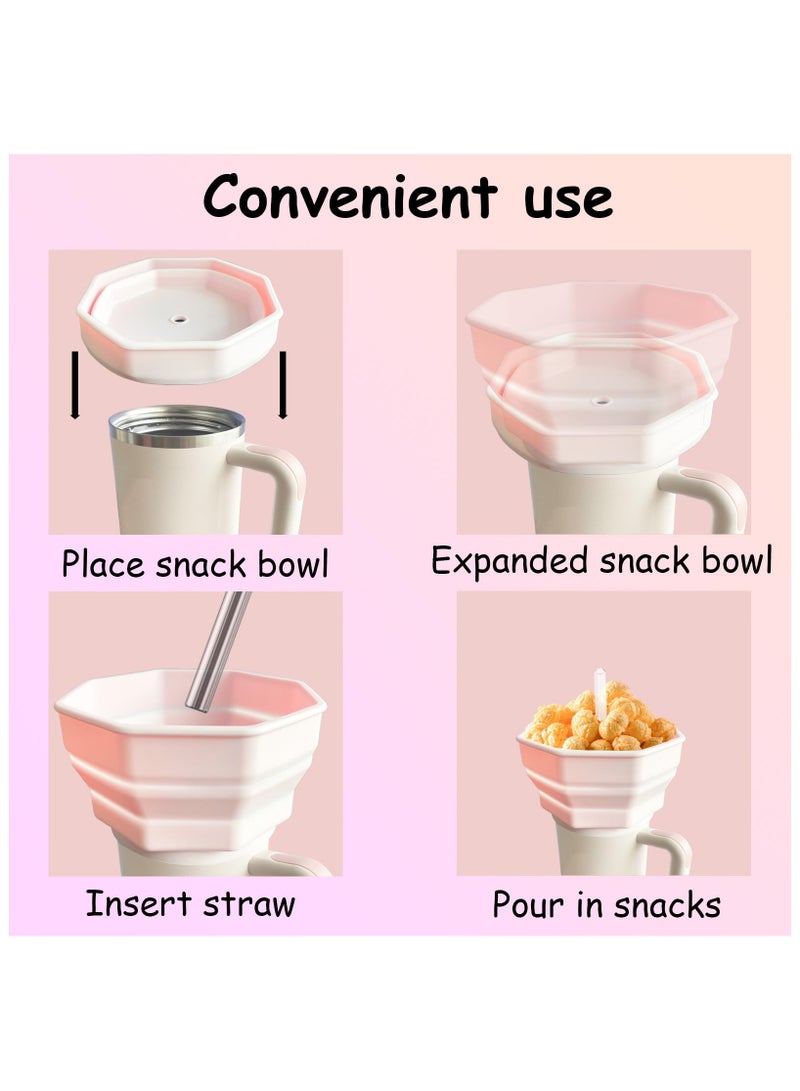 SYOSI Tumbler Snack Bowl Compatible, Simple Modern 40oz Tumbler, for Stanley 40oz Tumbler, with Handle Reusable Snack Container Bottle Cup Accessories Pink - Image 3