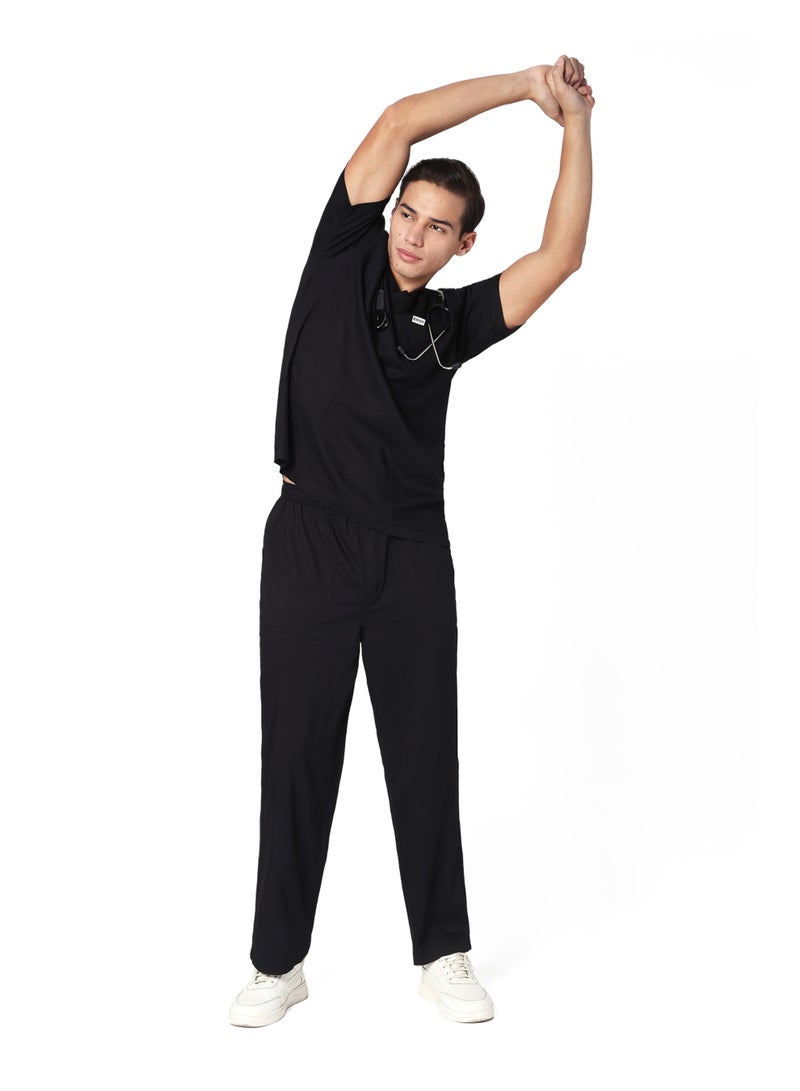 KNYA Ecoflex Lite Active Men's Scrubsuit, 5 Pocket, 2-way Stretch, for Doctors (Black, 3XL) - Image 1