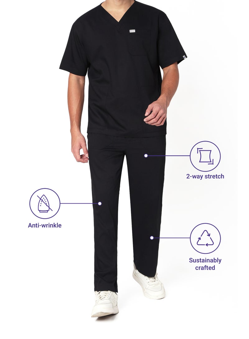 KNYA Ecoflex Lite Active Men's Scrubsuit, 5 Pocket, 2-way Stretch, for Doctors (Black, 3XL) - Image 5