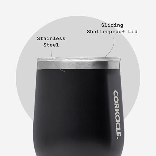 CORKCICLE كوب كوركسيكل بدون قاعدة - يحافظ على المشروبات باردة لمدة 6 ساعات - فولاذ مقاوم للصدأ مع عزل ثلاثي - قاعدة غير قابلة للانزلاق - هدية لمشروبات الصيف - يحافظ على المشروبات مثلجة - 12 أونصة - أسود غير لامع - Image 5