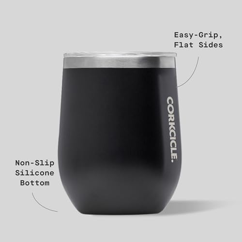 CORKCICLE كوب كوركسيكل بدون قاعدة - يحافظ على المشروبات باردة لمدة 6 ساعات - فولاذ مقاوم للصدأ مع عزل ثلاثي - قاعدة غير قابلة للانزلاق - هدية لمشروبات الصيف - يحافظ على المشروبات مثلجة - 12 أونصة - أسود غير لامع - Image 4