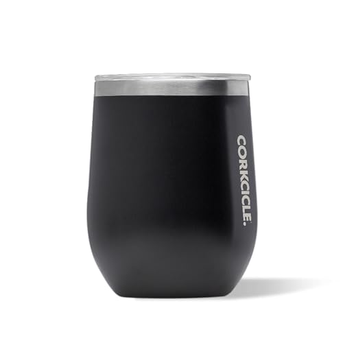 CORKCICLE كوب كوركسيكل بدون قاعدة - يحافظ على المشروبات باردة لمدة 6 ساعات - فولاذ مقاوم للصدأ مع عزل ثلاثي - قاعدة غير قابلة للانزلاق - هدية لمشروبات الصيف - يحافظ على المشروبات مثلجة - 12 أونصة - أسود غير لامع - Image 1
