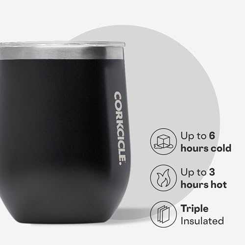 CORKCICLE كوب كوركسيكل بدون قاعدة - يحافظ على المشروبات باردة لمدة 6 ساعات - فولاذ مقاوم للصدأ مع عزل ثلاثي - قاعدة غير قابلة للانزلاق - هدية لمشروبات الصيف - يحافظ على المشروبات مثلجة - 12 أونصة - أسود غير لامع - Image 3