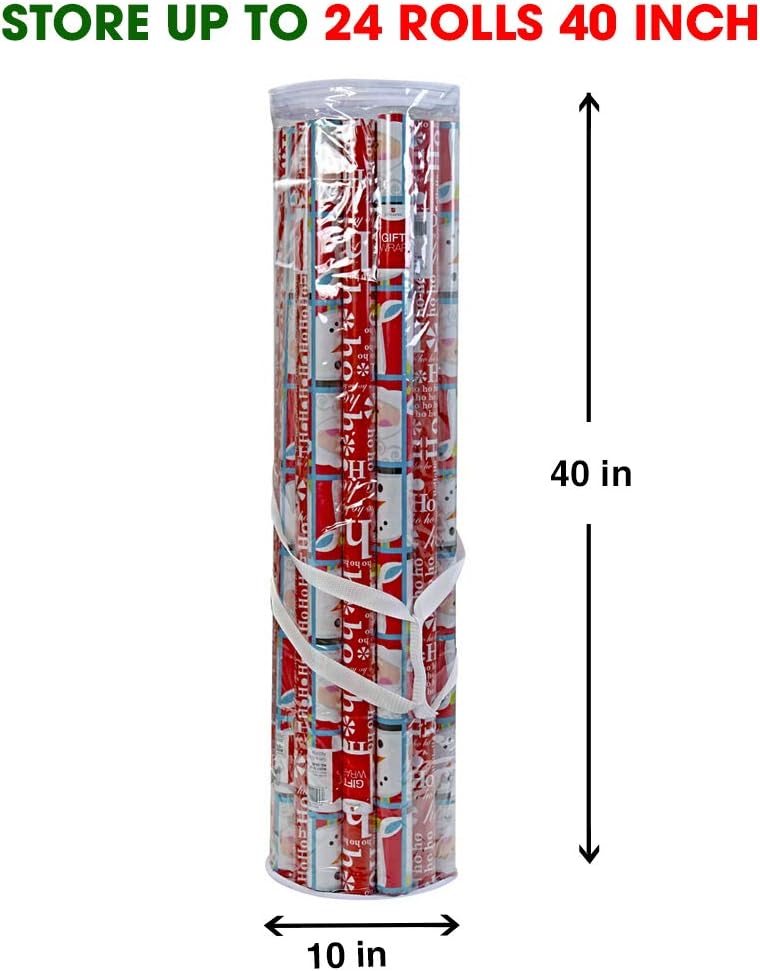 ProPik Christmas Gift Wrap Organizer Clear, Fits 24 Rolls of 40 Inch Long, Heavy Duty PVC Wrapping Paper Storage Bag with Handles and Zippered Top, Tote Clear Tube Container (White Trimming) - Image 4