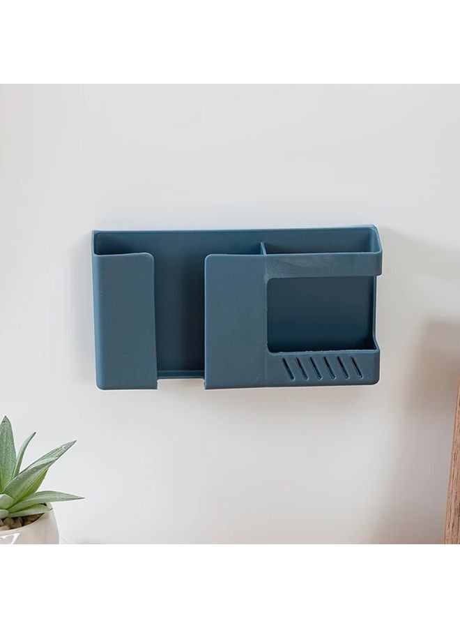Blue Plastic Wall Mounted Organizer Bracket Multi Purpose Remote Control Holder - Image 1