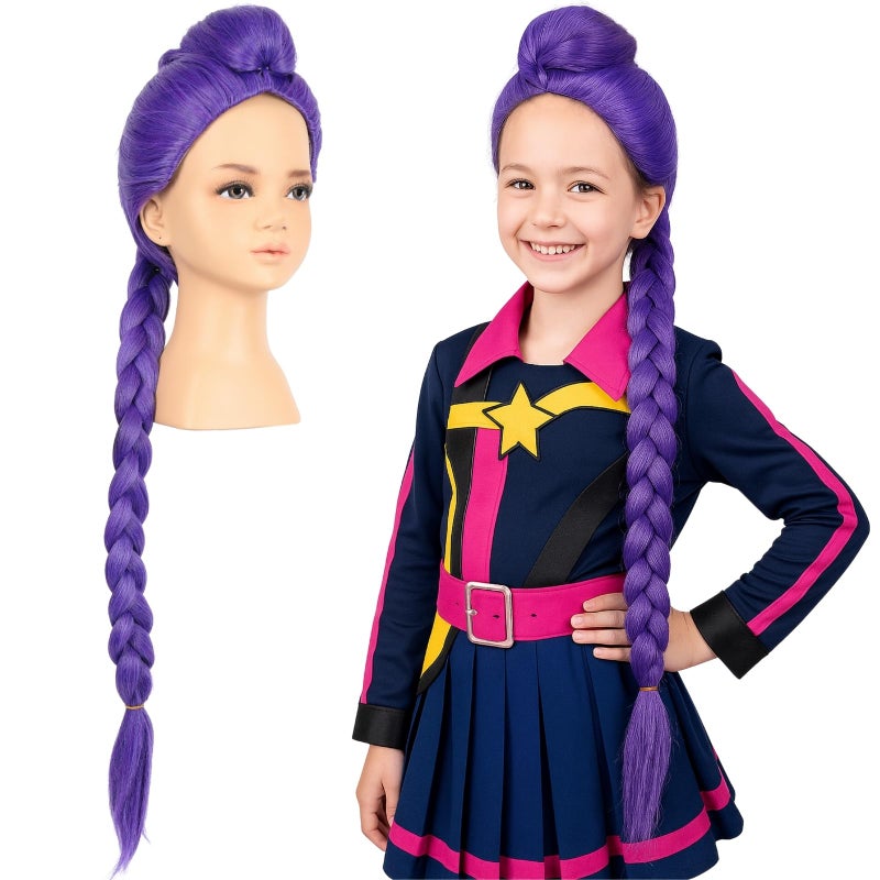 morvally 33.5 Inches Purple Long Braided Ponytail Wig - Anime Cosplay Wigs for Halloween Costume Party (Purple) - Image 1