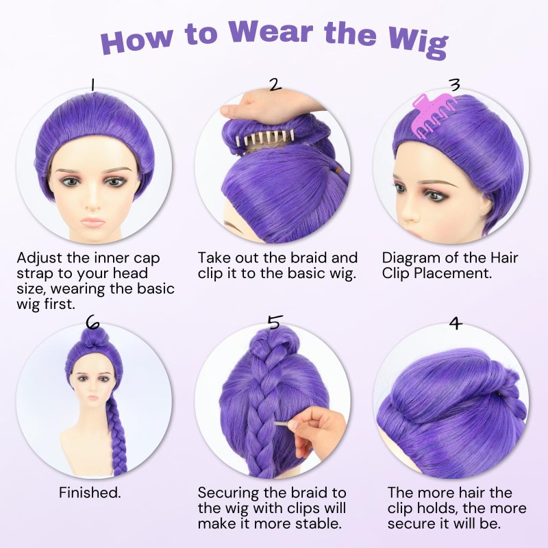 morvally 33.5 Inches Purple Long Braided Ponytail Wig - Anime Cosplay Wigs for Halloween Costume Party (Purple) - Image 4
