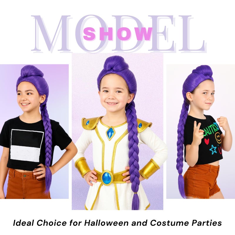 morvally 33.5 Inches Purple Long Braided Ponytail Wig - Anime Cosplay Wigs for Halloween Costume Party (Purple) - Image 5