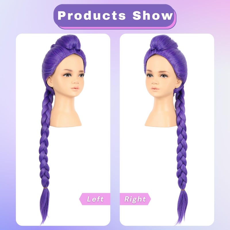 morvally 33.5 Inches Purple Long Braided Ponytail Wig - Anime Cosplay Wigs for Halloween Costume Party (Purple) - Image 3