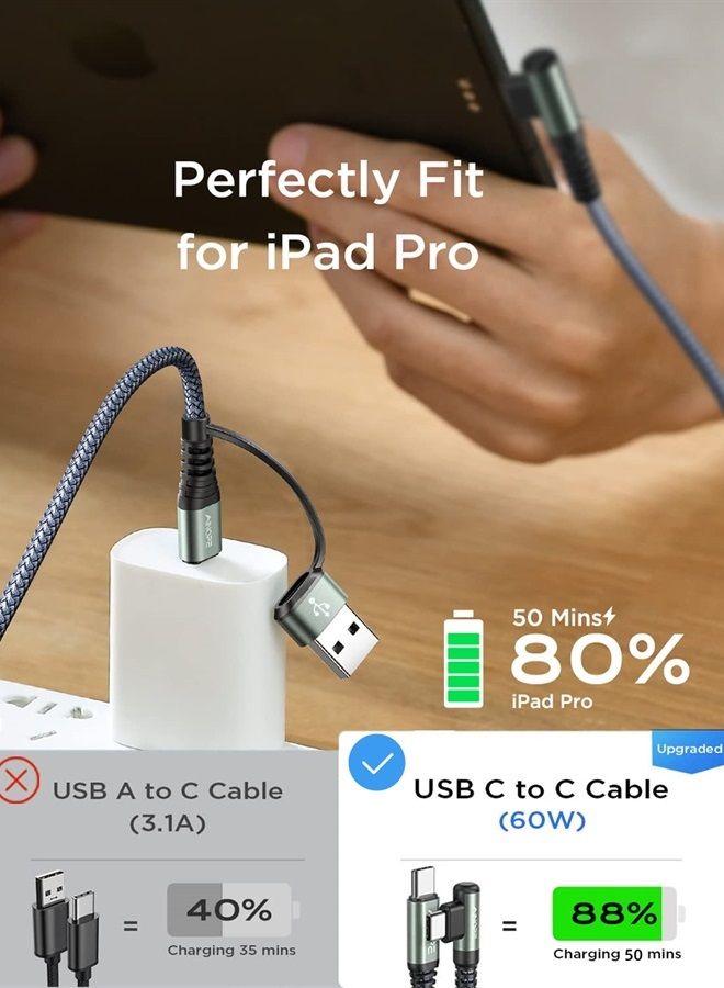 Ainope USB C Cable Type C Charger Fast Charging 6.6FT-2Pack 60W USB-C to USB-C Cable for iPad Charger Fast Charging Cord 3.1A Right Angle USB C Charger Type C Cable Fits All USB C Port Devices - Image 3