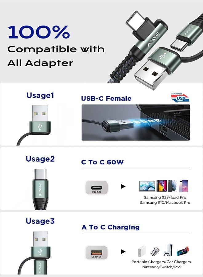 Ainope USB C Cable Type C Charger Fast Charging 6.6FT-2Pack 60W USB-C to USB-C Cable for iPad Charger Fast Charging Cord 3.1A Right Angle USB C Charger Type C Cable Fits All USB C Port Devices - Image 2
