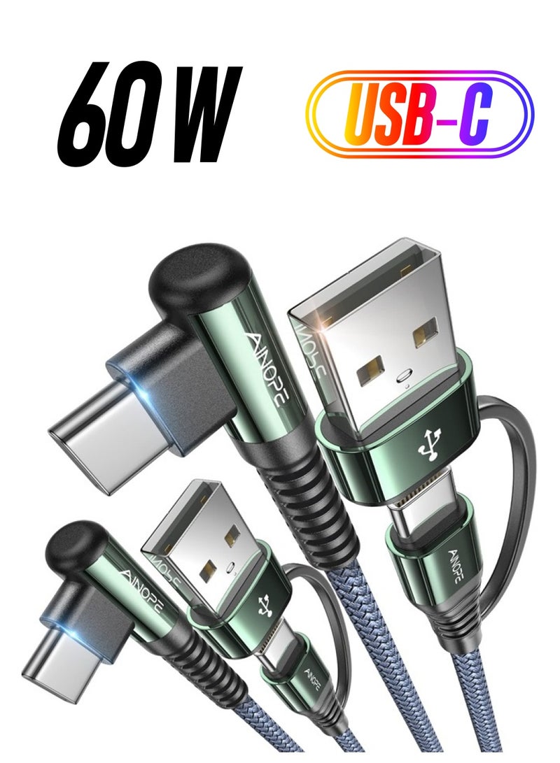 Ainope USB C Cable Type C Charger Fast Charging 6.6FT-2Pack 60W USB-C to USB-C Cable for iPad Charger Fast Charging Cord 3.1A Right Angle USB C Charger Type C Cable Fits All USB C Port Devices - Image 1