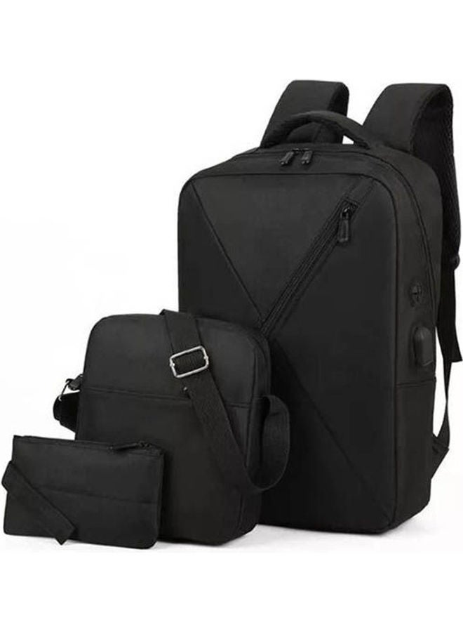 Business Laptop Backpack Travel Rucksack School Bag 3 Pieces Smart Backpack Black - Image 1