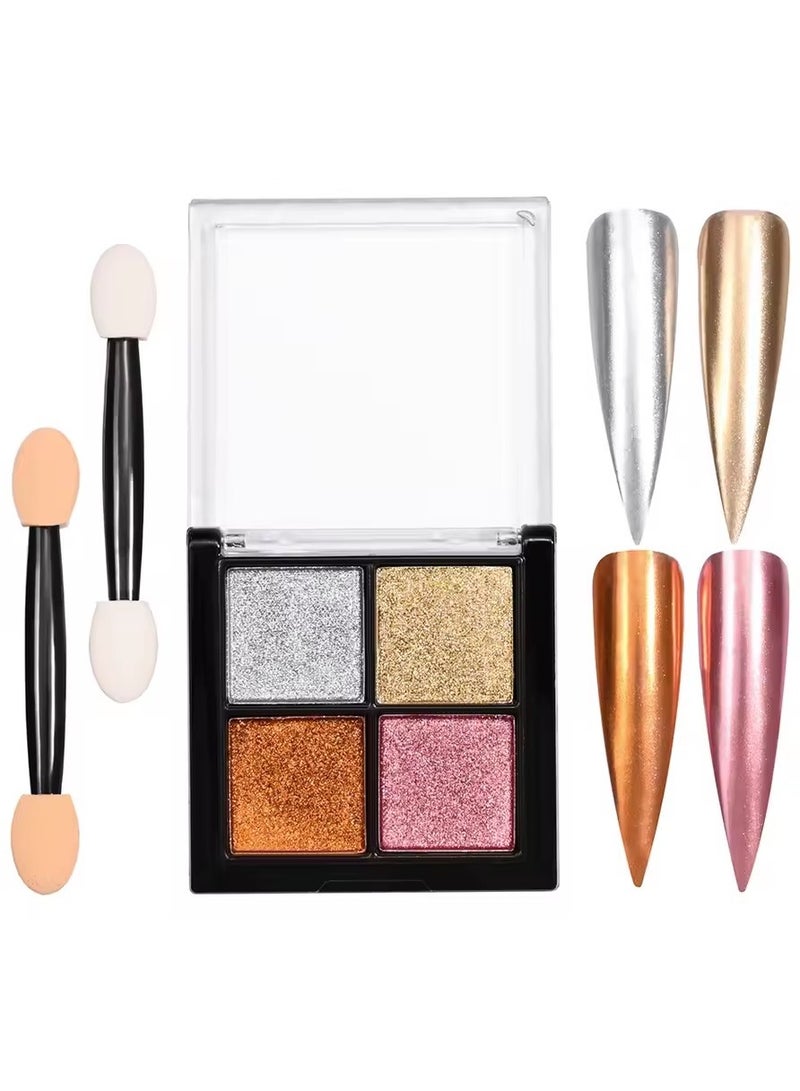 Goolsky 4Colors/Set Magic Mirror Rubbing Nail Glitter Powder - Metallic Chrome Nail Powder Nails UV Gel Polish Pigment Dust Decoration** - Image 1