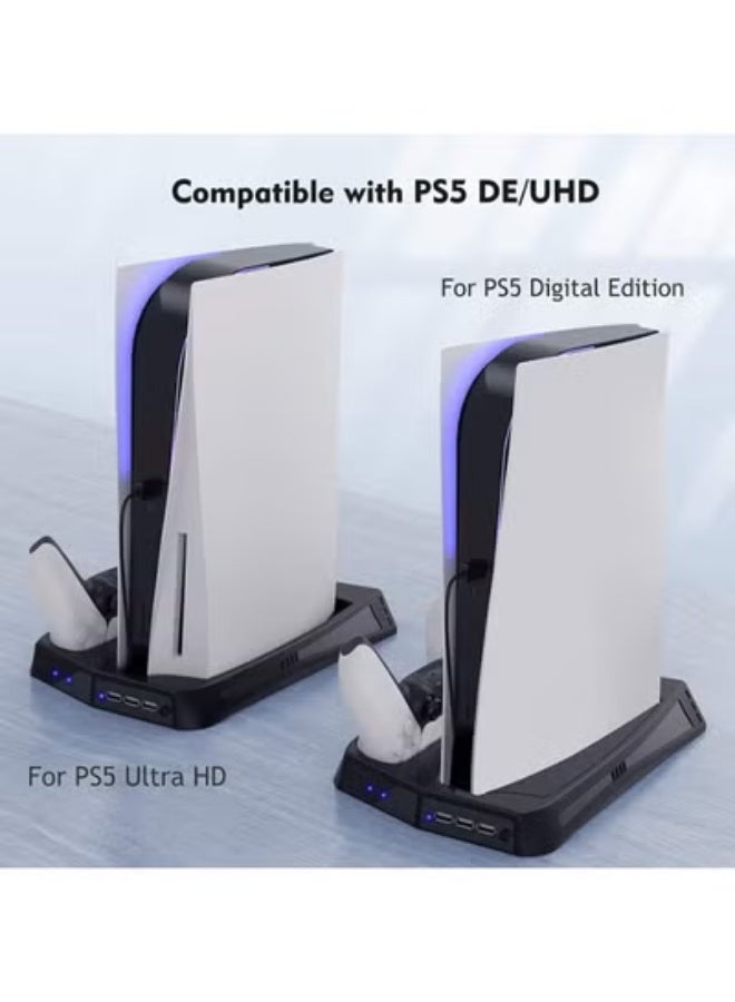 Vertical Stand with Cooling Base for PS5 – Charging Station for Dual Controllers, Suction Cooling Fan, 3 USB Ports, Metal Build - Image 4