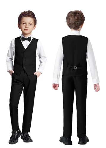 SaiLiiny Boys 4 Pieces Black Suits Slim Fit Outfits Vest Sets Formal Dresswear for Boy Suit Size 14 - Image 4