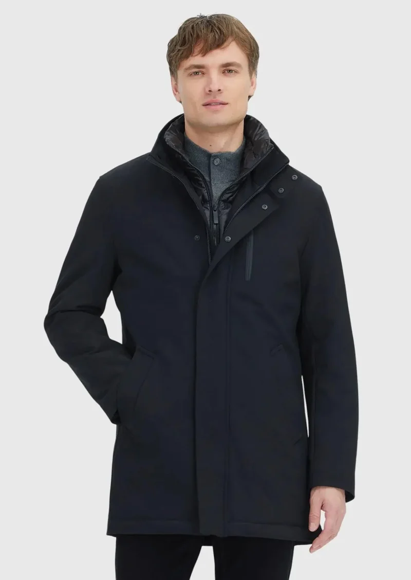 رامسي معطف أسود بياقة عالية من قماش منسوج غير رسمي