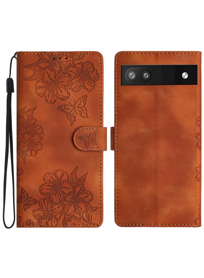 Green Tiger Case For Google Pixel 7a Cherry Blossom Butterfly Skin Feel Embossed PU Phone Case - Image 1