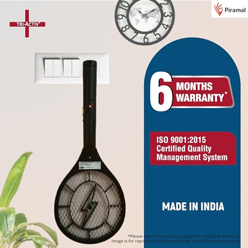 Tri-Activ Anti Mosquito Bat | 6 months Warranty | Rechargable Upto 500 Times | Mosquito Killer Racket| Bat to Hit Mosquito, Insect Killer & Fly Swatter | Long Lasting Battery |ISO Certified| Pack of 2 - Image 4