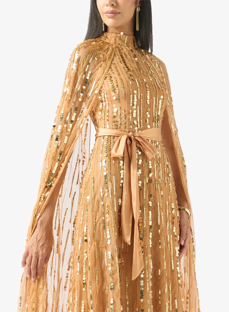 Amelia Rose  Drape Sleeve Sequin Maxi Dress for Women | Best Price UAE