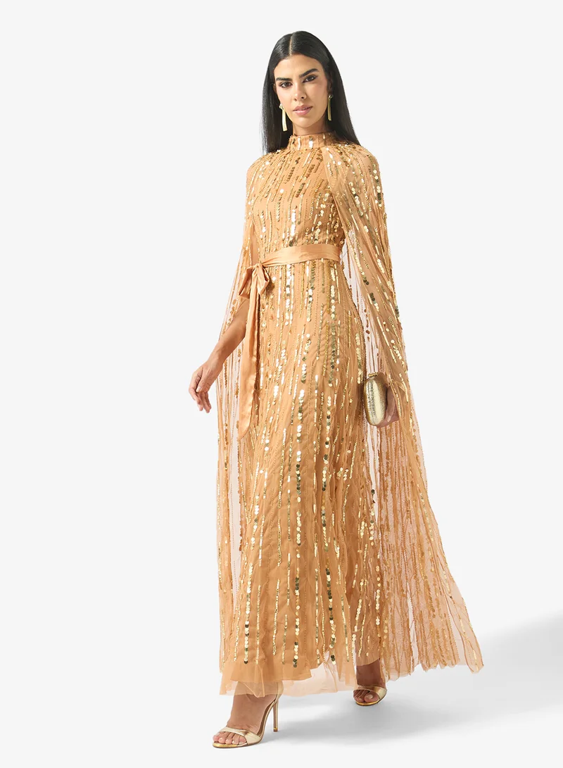 Amelia Rose  Drape Sleeve Sequin Maxi Dress for Women | Best Price UAE