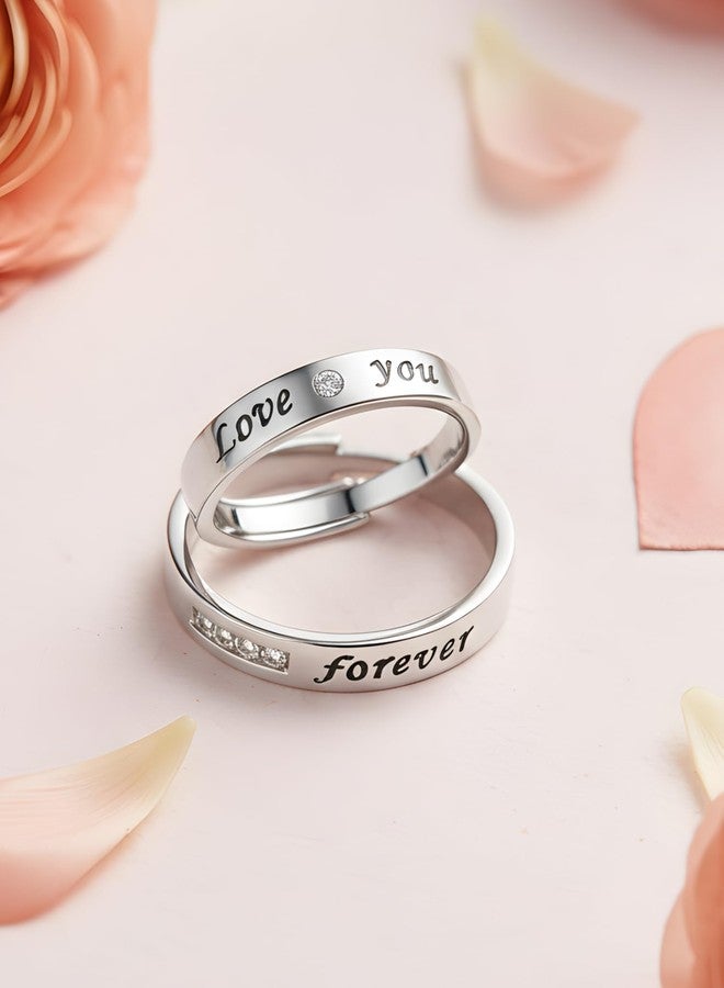 Karatcart Bohey by KARATCART Premium Silver-Tone Love You Forever Couple Ring Set for Men & Women - Image 2