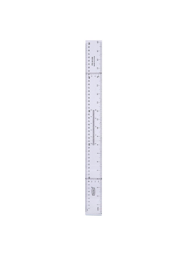 PRIMA 50cm Clear Plastic Steel Ruler, Accurate Metric & Imperial Measurements, Easy-Read Graduations for Students, Architects, Engineers, Office Use, Sturdy Transparent Design - Image 1