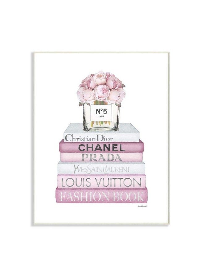 Stupell Industries - Pink Rose Bouquet And Fashion Designer Bookstack Wall Art 10 X 15 White - Image 1