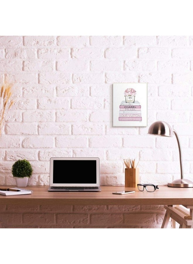 Stupell Industries - Pink Rose Bouquet And Fashion Designer Bookstack Wall Art 10 X 15 White - Image 1