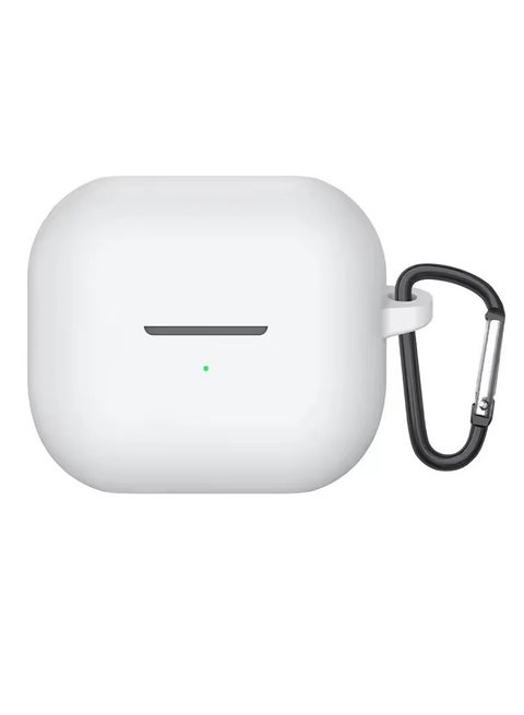 غطاء سيليكون ناعم لسماعات سامسونج جالاكسي بادز 3/3 برو مع خطاف واقٍ من السقوط (أبيض)