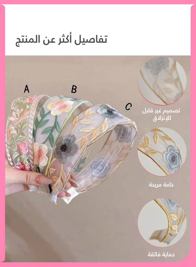 لوميا 3 قطع من عصابات الرأس المطرزة بالزهور للنساء والفتيات، عصابات شعر واسعة مرنة من الدانتيل العتيق، عصابة رأس شبكية غير قابلة للانزلاق مع عقدة علوية لإكسسوارات الشعر في الربيع والصيف(متعدد الألوان) - Image 5