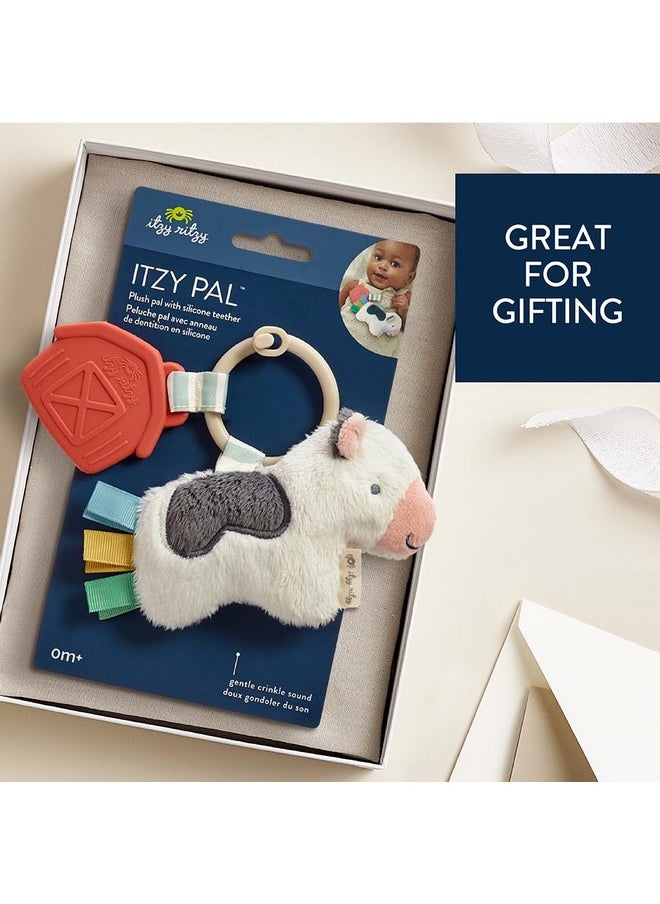 Itzy Ritzy - Infant Toy & Teether - Itzy Pal Baby Teething Toy Includes Lovey, Crinkle Sound, Textured Ribbons & Silicone Teether Toy For Newborn (Cow) - Image 1