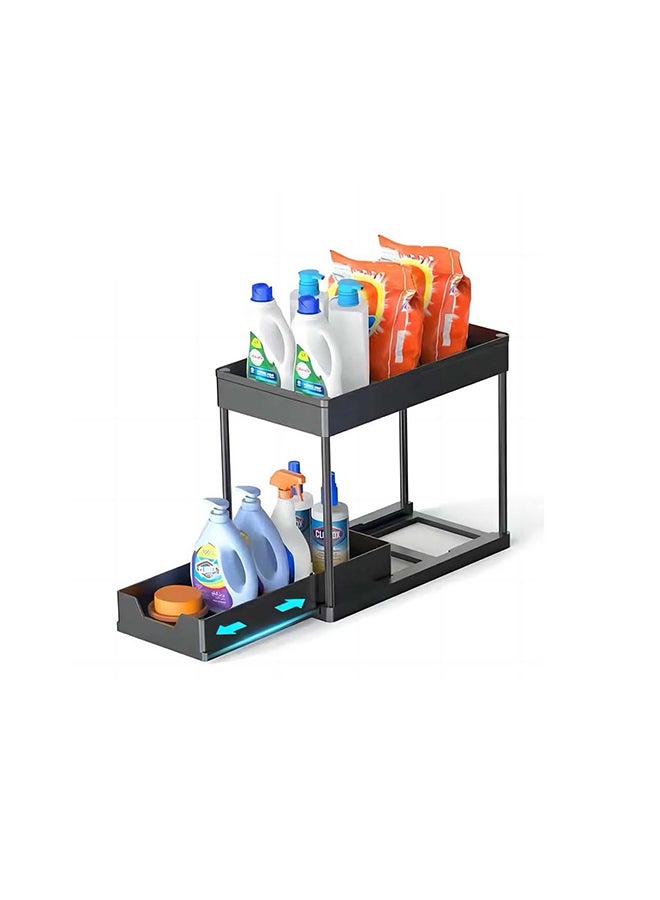 Noon East 2-Tier Under-Sink Organizer With Sliding Basket – 40 × 24 × 33.5 Cm Black Plastic Storage Rack For Kitchen & Bathroom - Image 1
